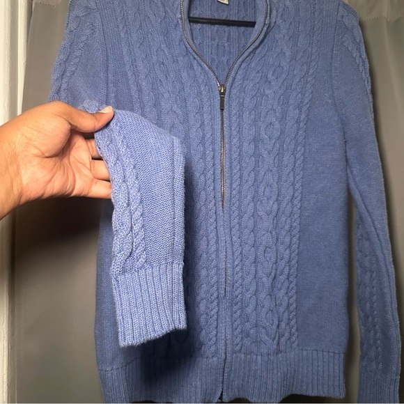 L.L. Bean Women's Preppy Zip-Up Blue Cotton Academia Cable Knit Sweater Size S - Picture 3 of 16